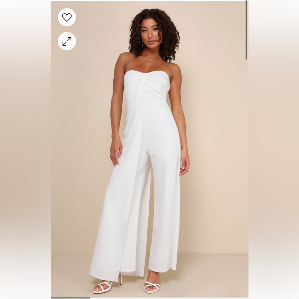 Angelic Elegance White Pleated Strapless Overlay Jumpsuit